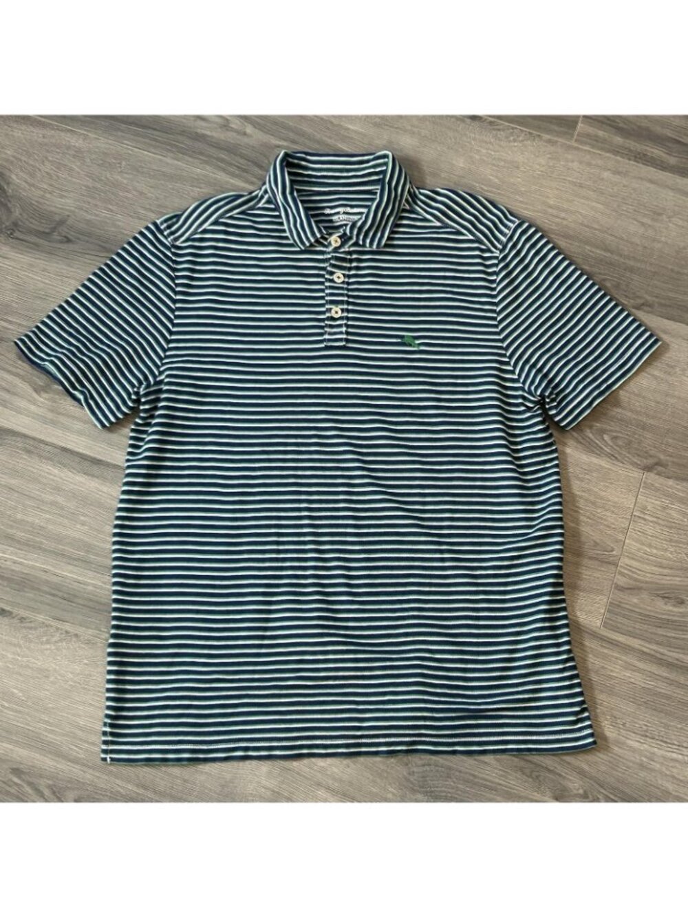 Tommy Bahama Polo Shirt Mens Large Blue Green Stripe IslandZone Marlin Golf - Picture 3 of 11